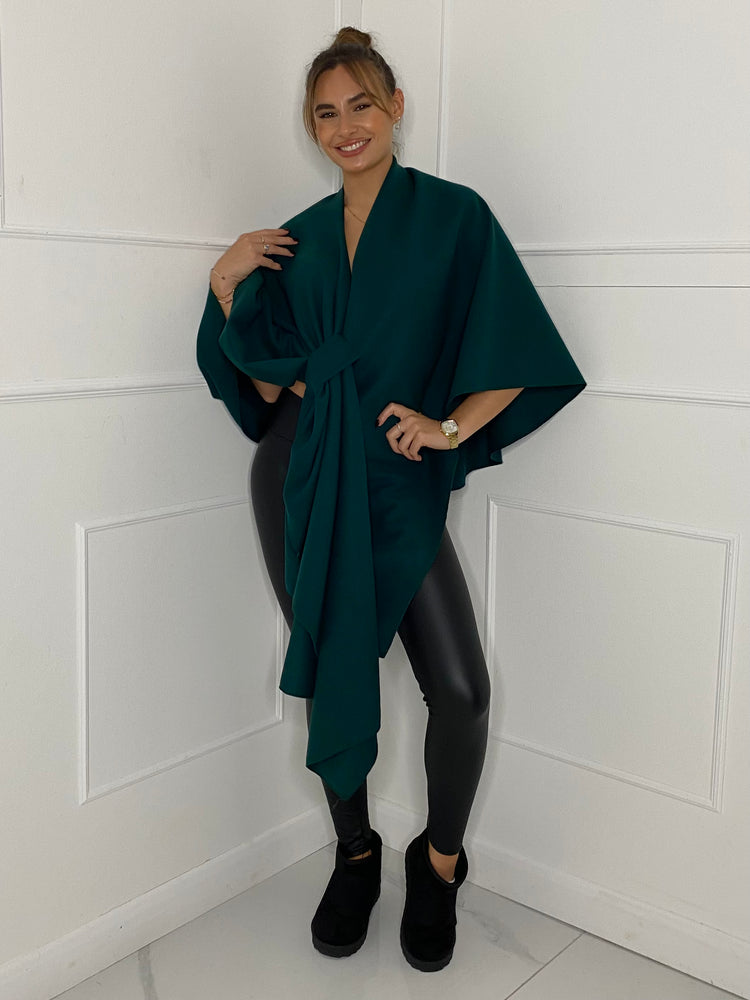 Drape Knot Detail Poncho - Green