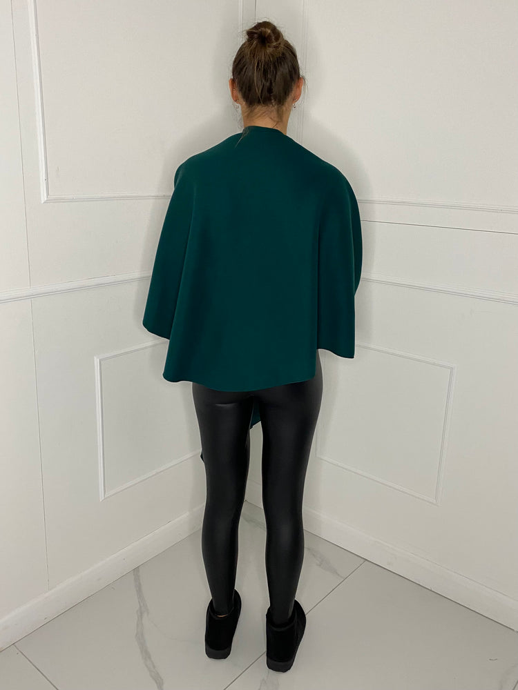 Drape Knot Detail Poncho - Green