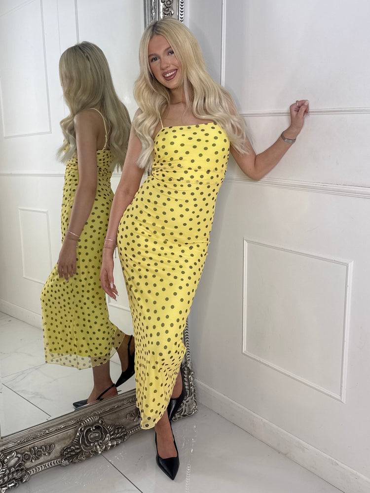 Polka Dot Midi Dress - Yellow/Black