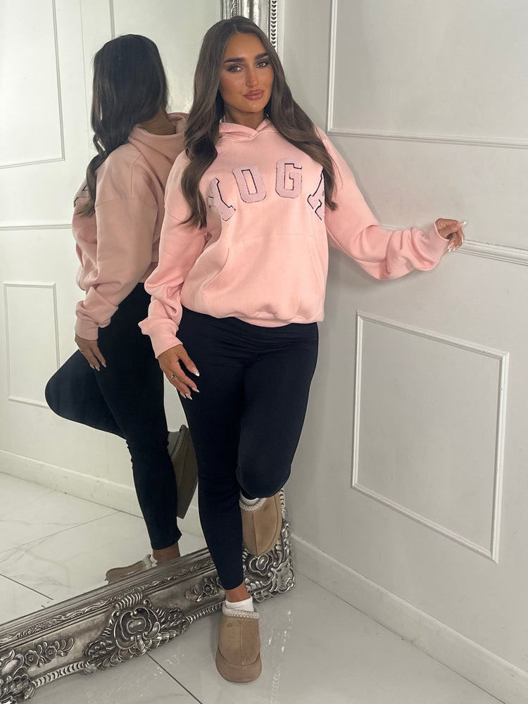 YOGA Textured Slogan Hoodie - Peach