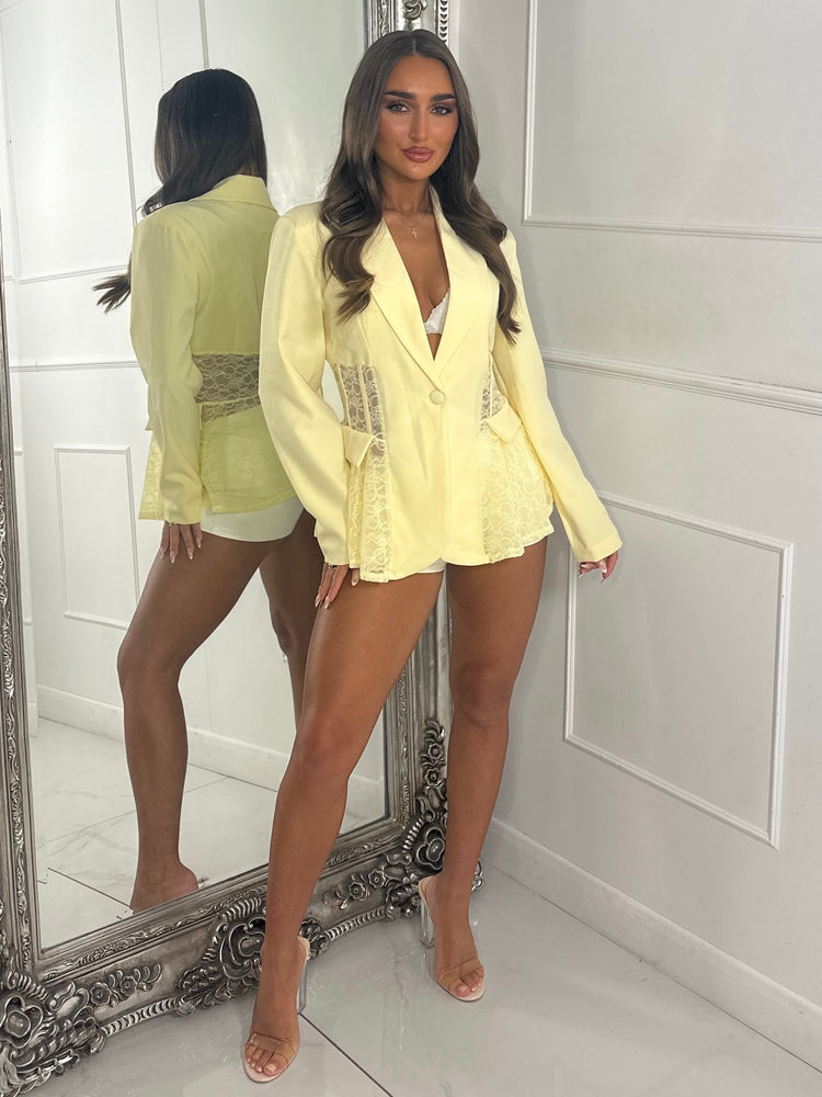 Lace Contrast Detail Blazer - Lemon Yellow