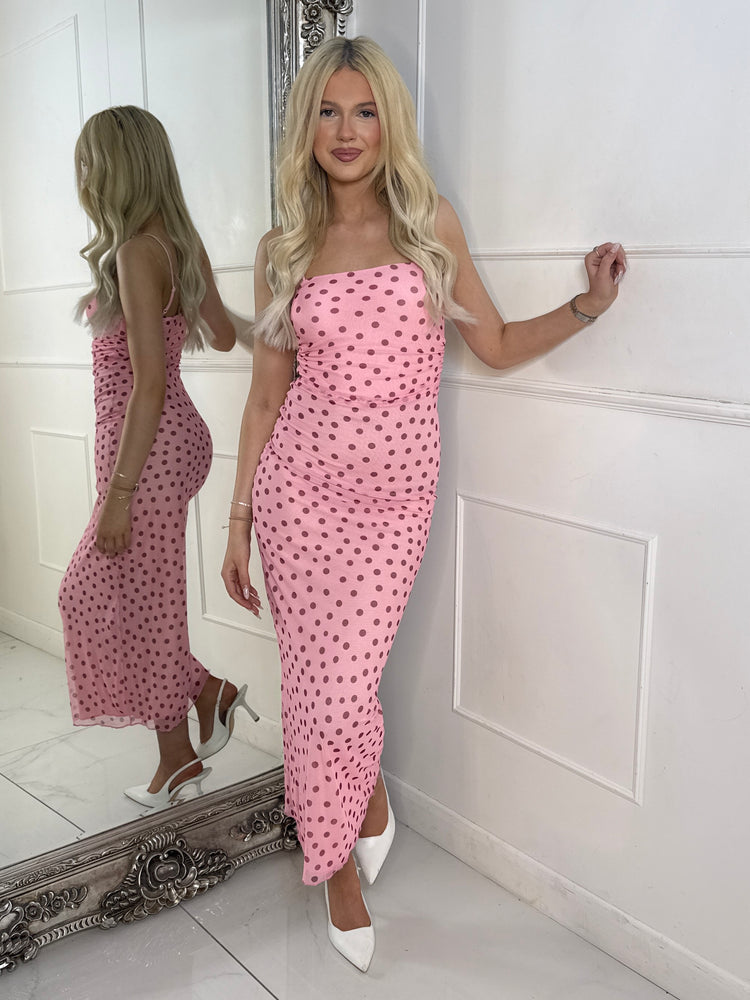 Polka Dot Midi Dress - Pink/Wine