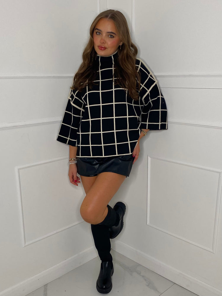 High Neck Boxy Jumper - Black Check