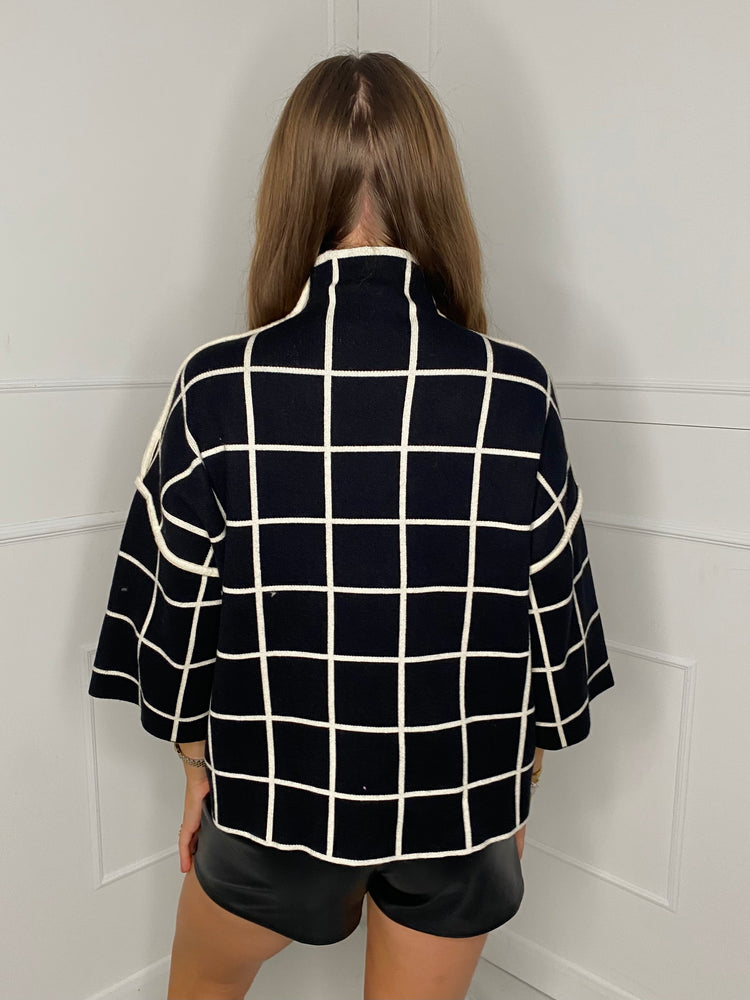 High Neck Boxy Jumper - Black Check
