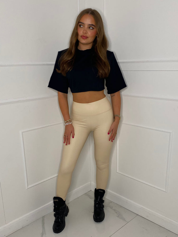 Leather Look Leggings - Cream