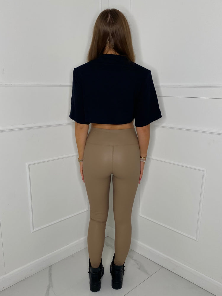 Leather Look Leggings - Beige