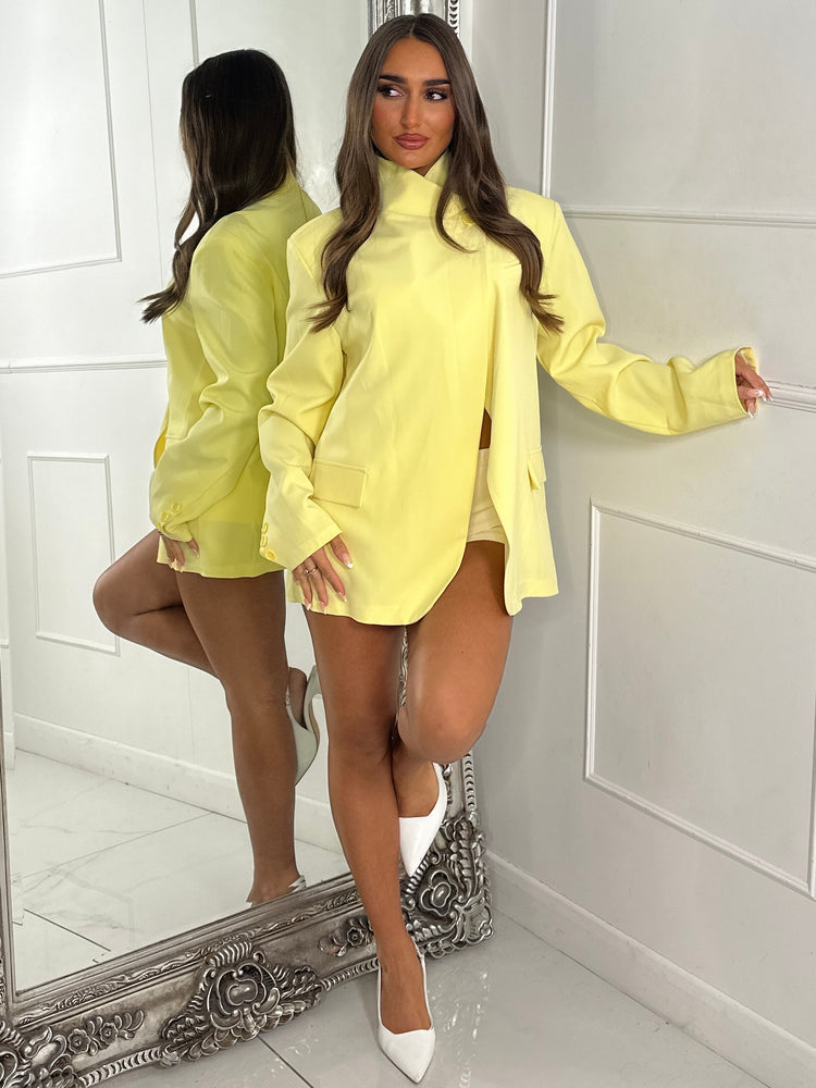 High Neck Button Blazer - Yellow