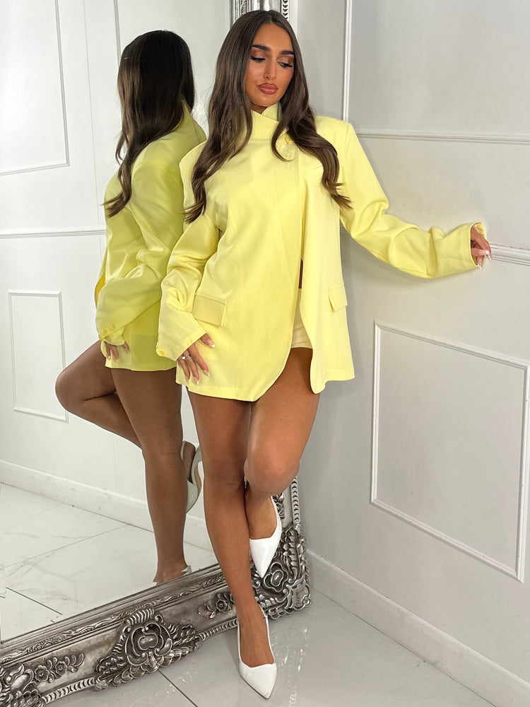 High Neck Button Blazer - Yellow
