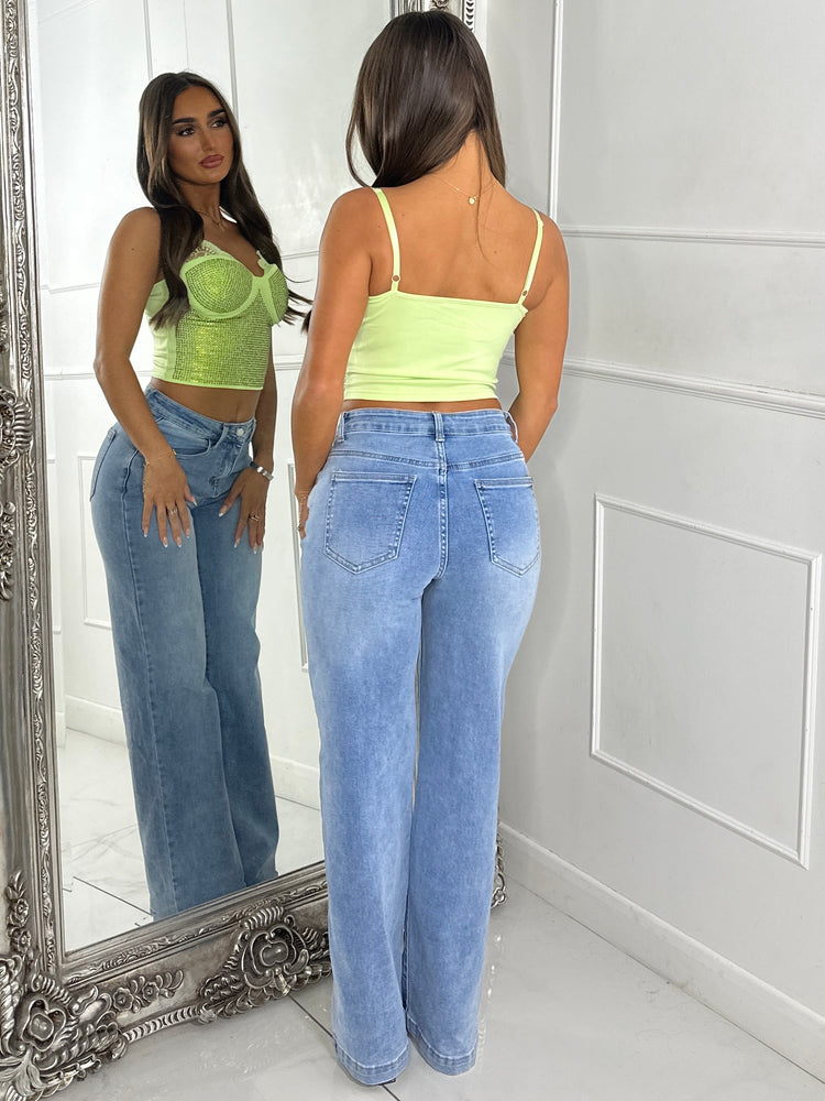 Diamante Lace Detail Cupped Corset Top - Green
