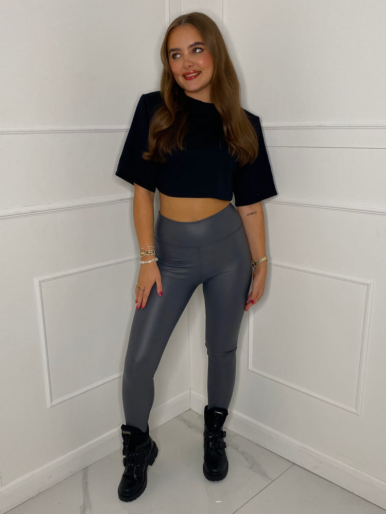 Leather Look Leggings - Grey