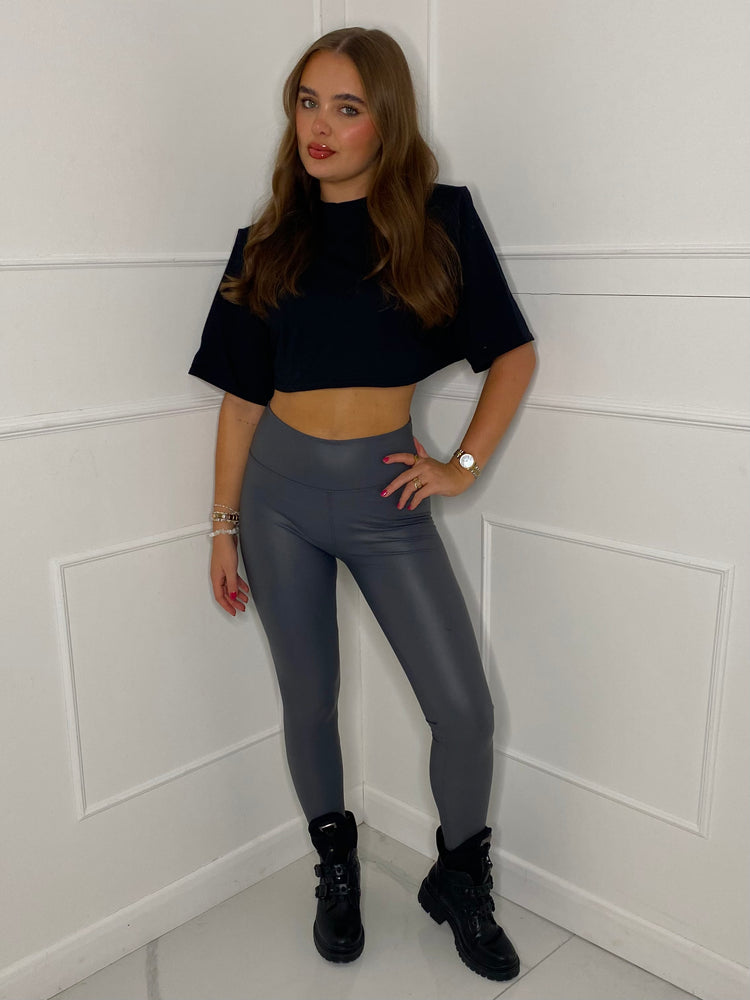 Leather Look Leggings - Grey