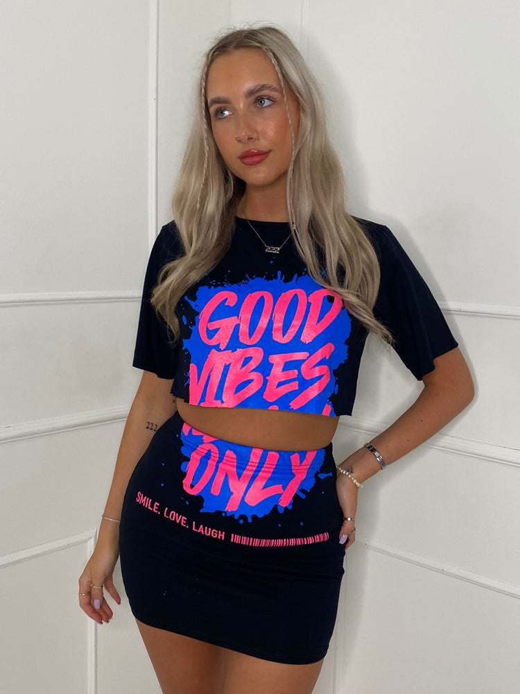 Good Vibes Splatter T-Shirt Co-Ord - Black
