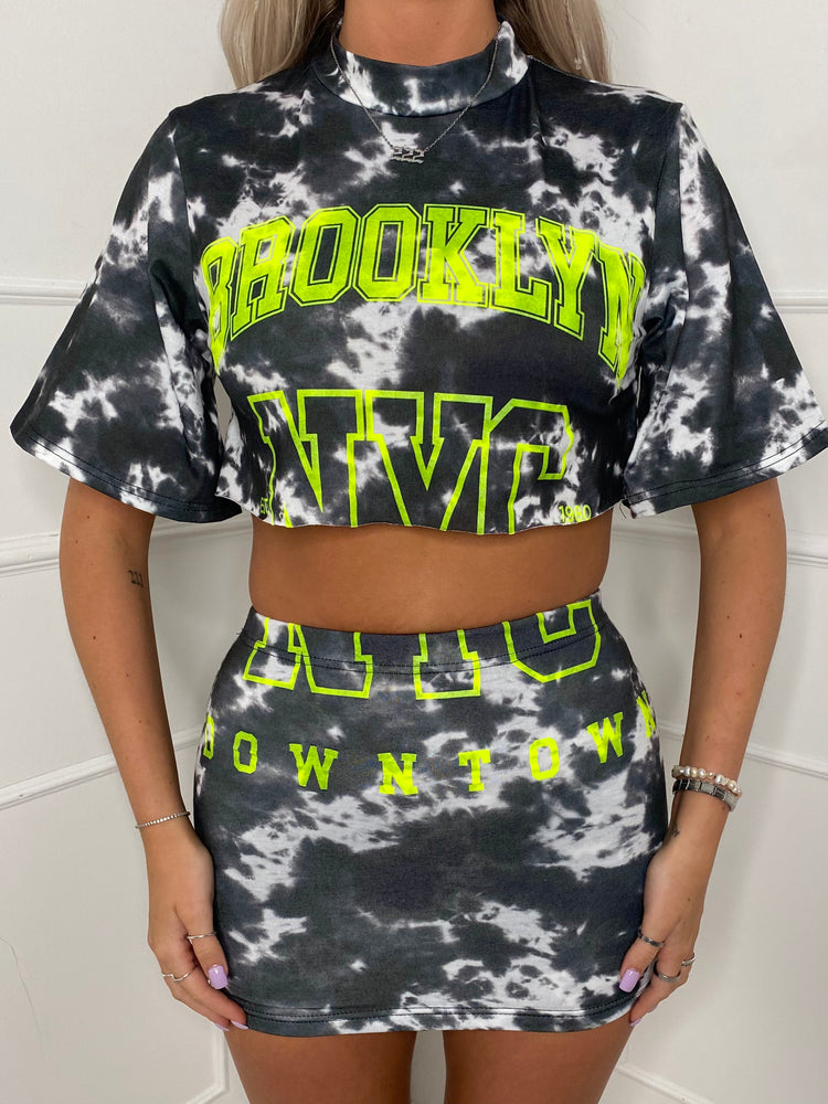 Tie Dye Brooklyn T-Shirt Co-Ord - Black/White