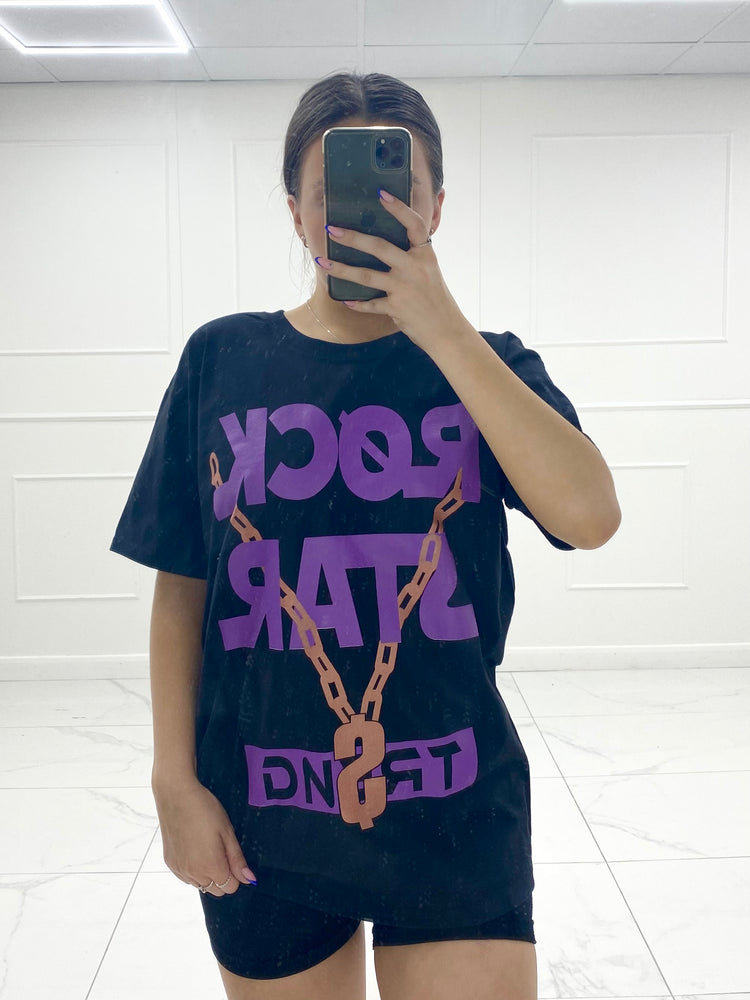 Rock Star Print T-Shirt - Black