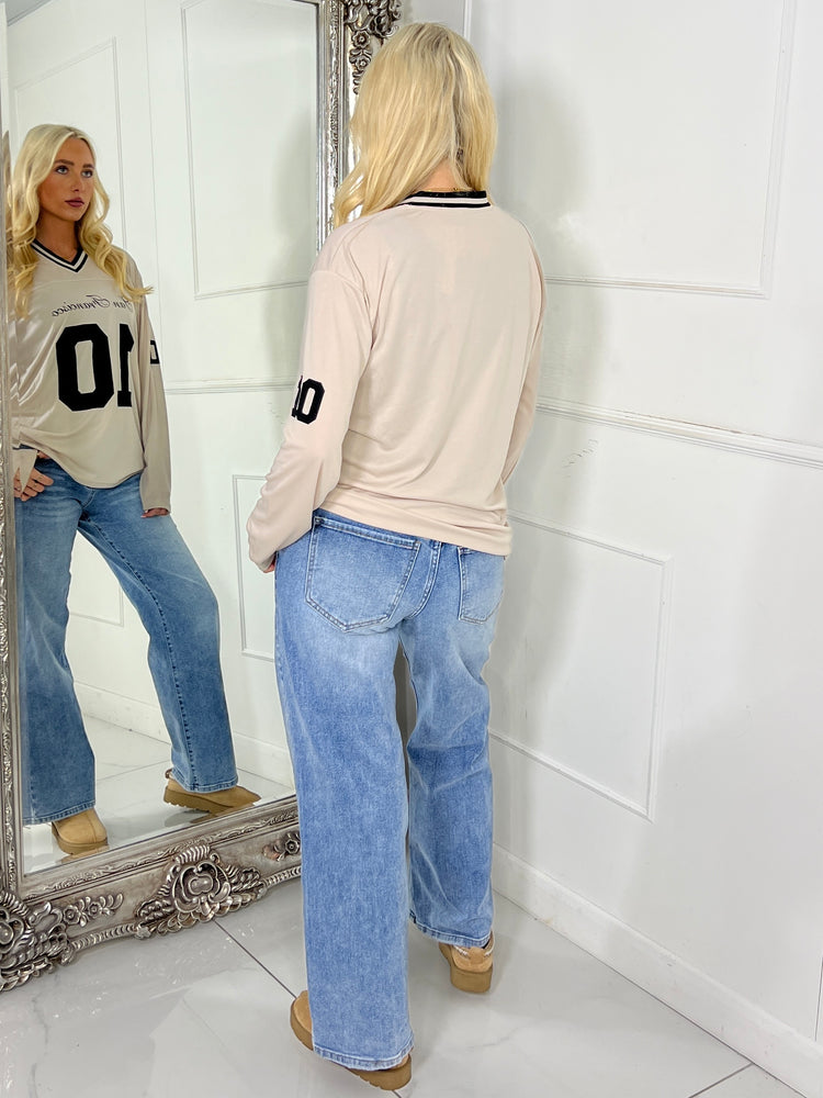 Long Sleeve San Fran 10 Varsity Tee - Beige