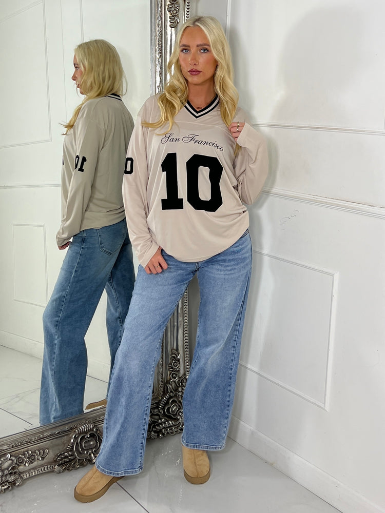 Long Sleeve San Fran 10 Varsity Tee - Beige