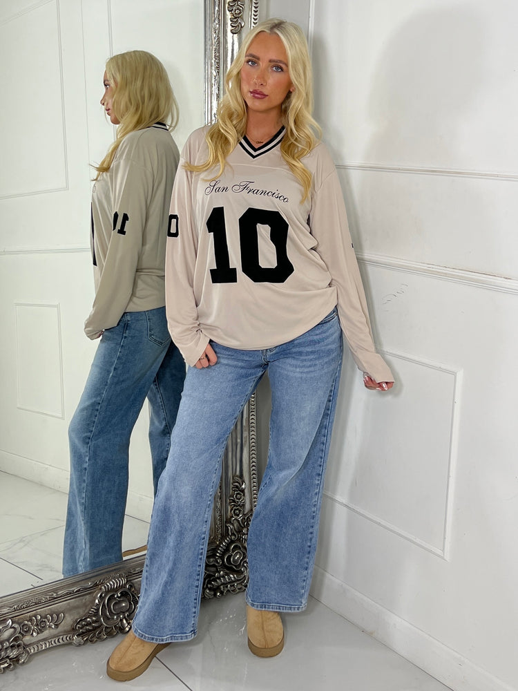 Long Sleeve San Fran 10 Varsity Tee - Beige