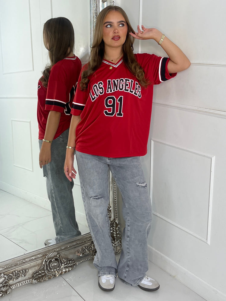 Los Angeles 91 Varsity Tee - Red