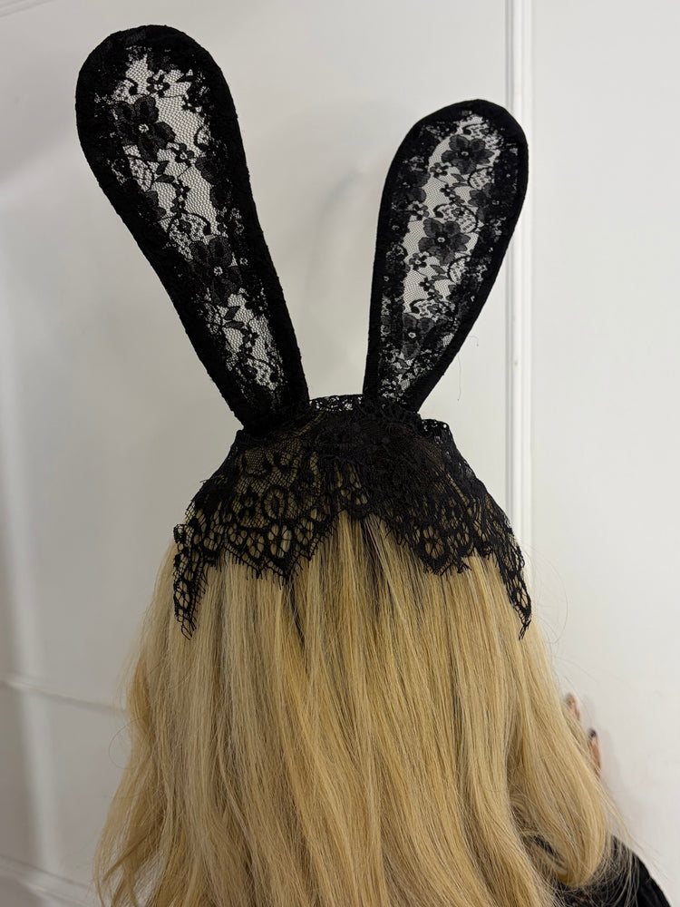 Lace Bunny Ears With Veil - Black
