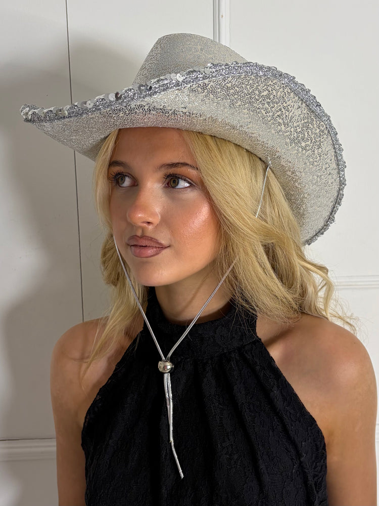 Glitter Cowboy Hat - Silver