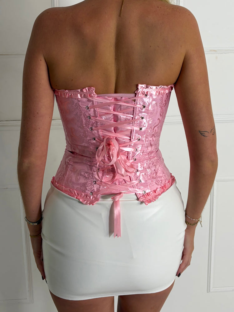 Laced Up Boned Corset - Pink