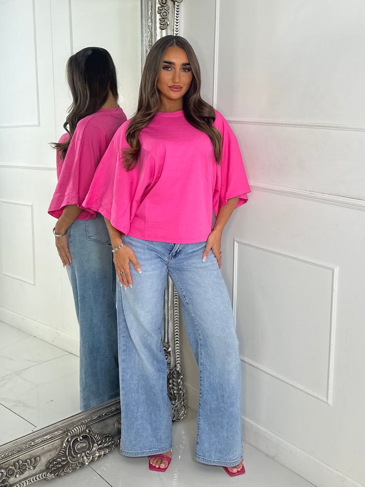 Baggy Oversized Cinch Waist T-Shirt - Hot Pink