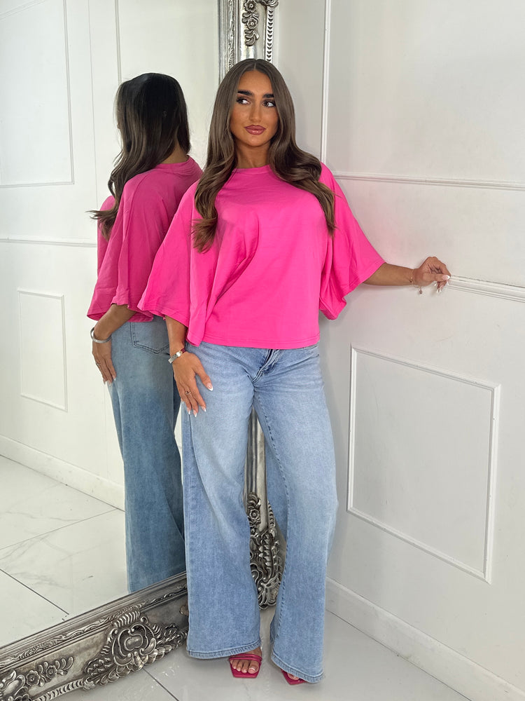 Baggy Oversized Cinch Waist T-Shirt - Hot Pink