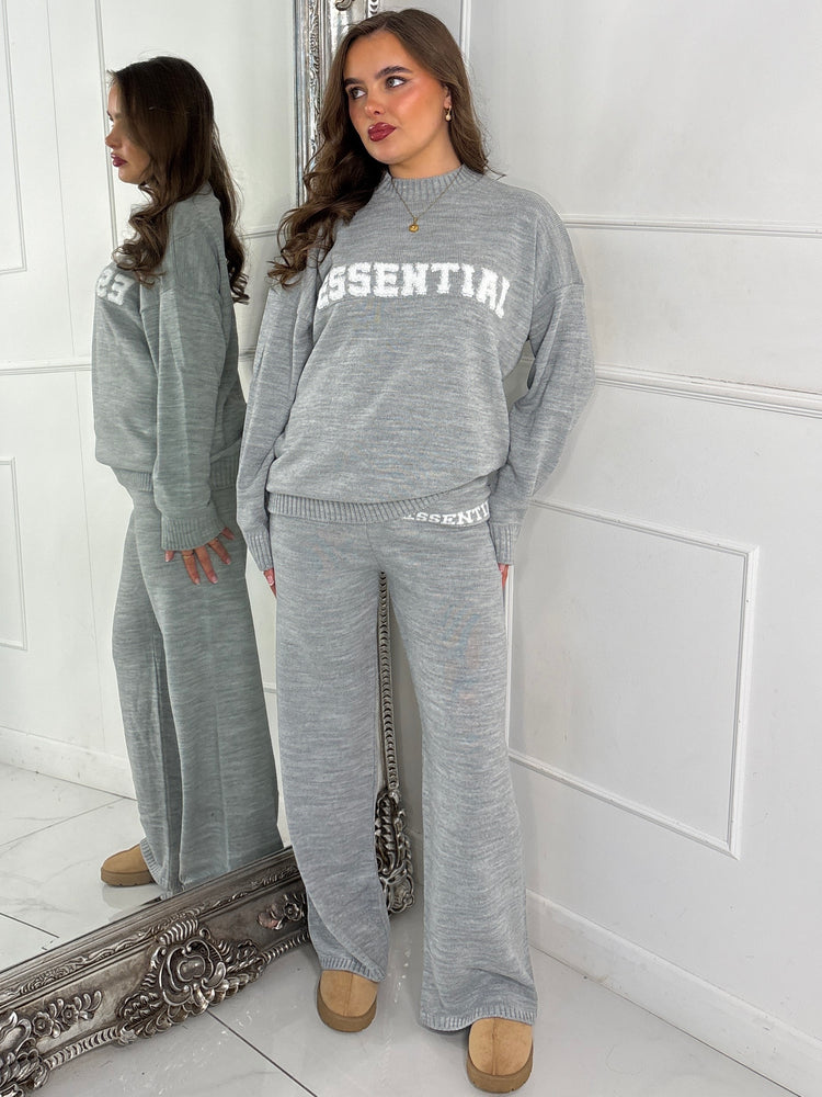 Essential Knitted Jumper & Wide Leg Pants Co-Ord - Grey