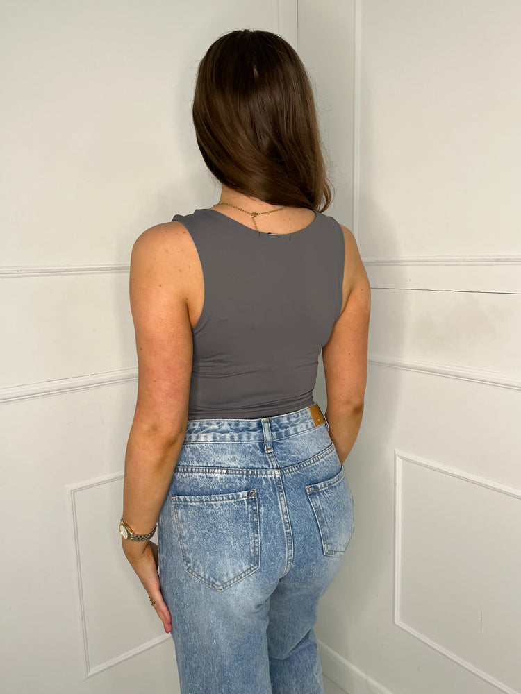Round Neck Tank Top Second Skin - Charcoal