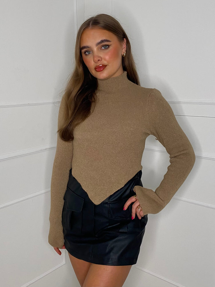 V Shape Front Jumper - Dark Beige