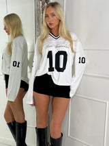 Long Sleeve San Fran 10 Varsity Tee - White