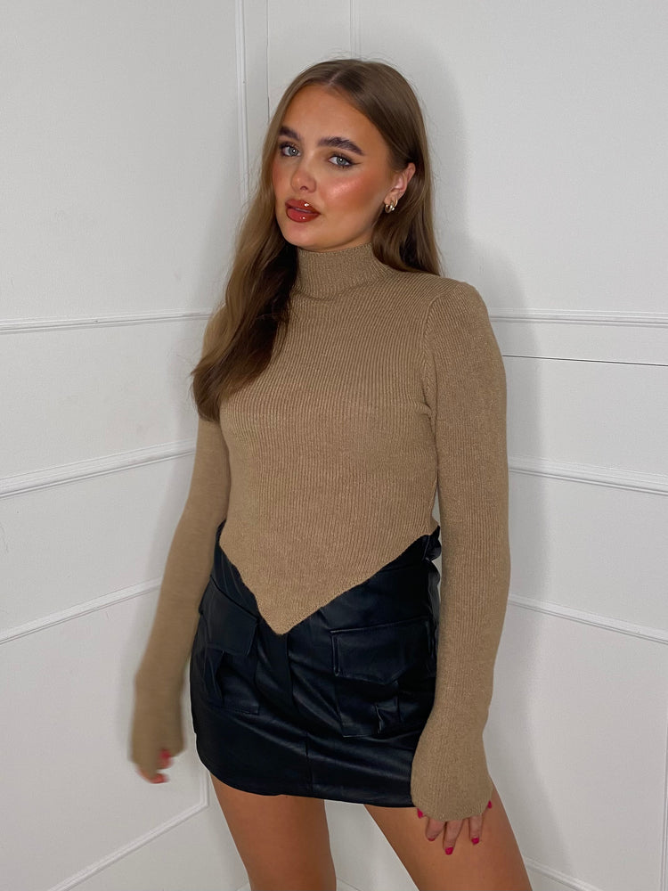 V Shape Front Jumper - Dark Beige