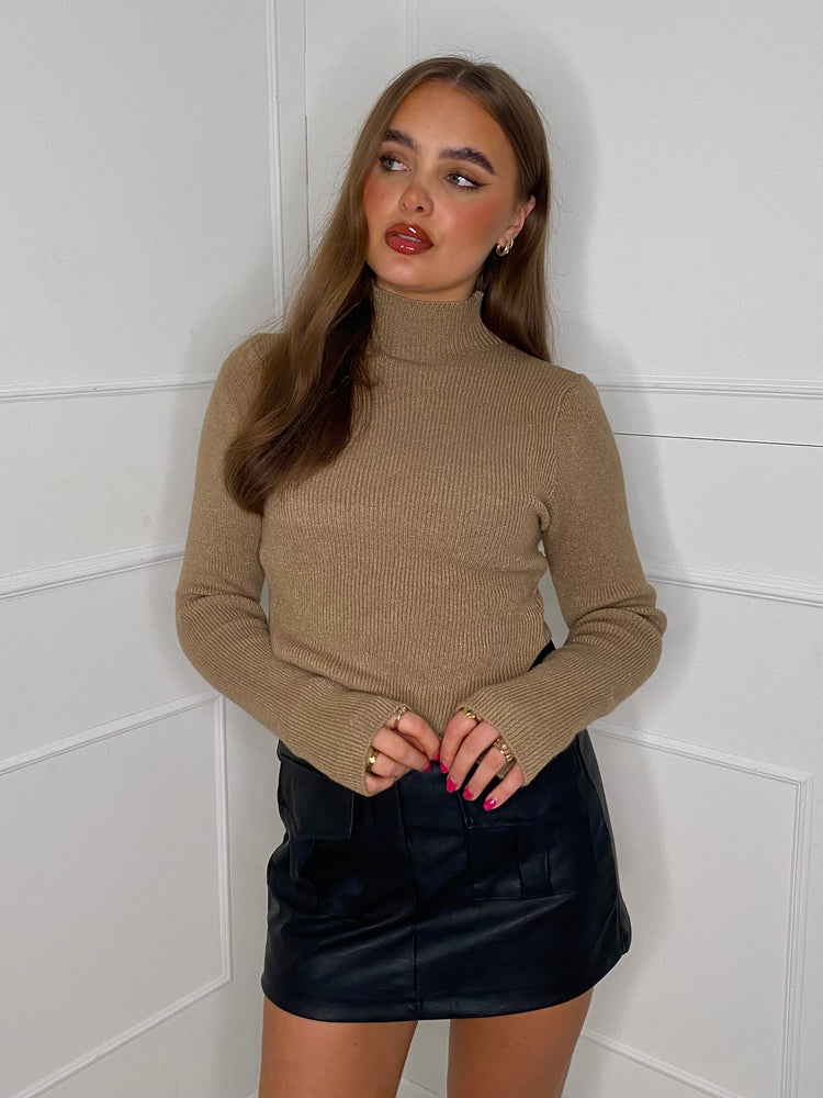V Shape Front Jumper - Dark Beige