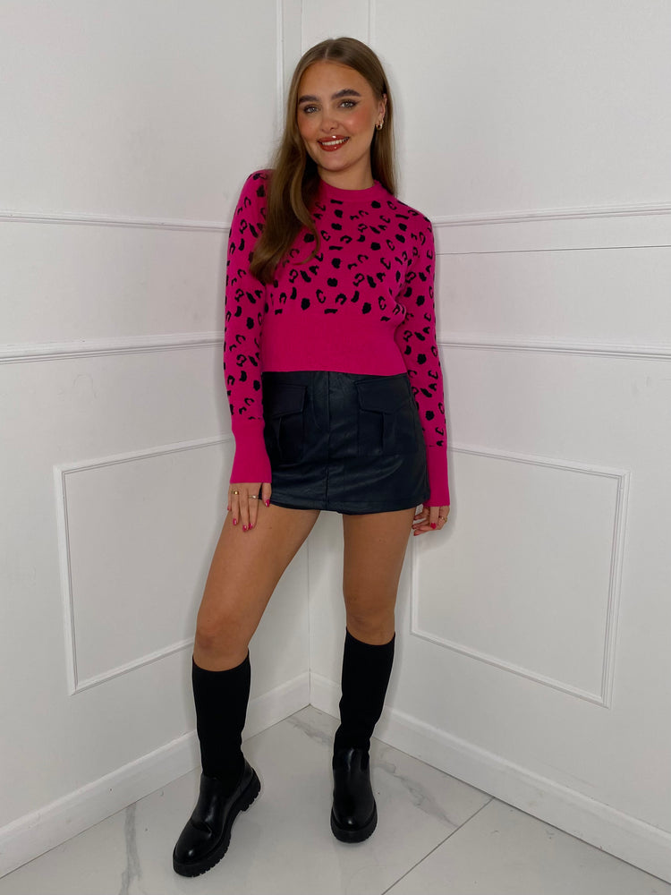 Leopard Knit Jumper - Hot Pink