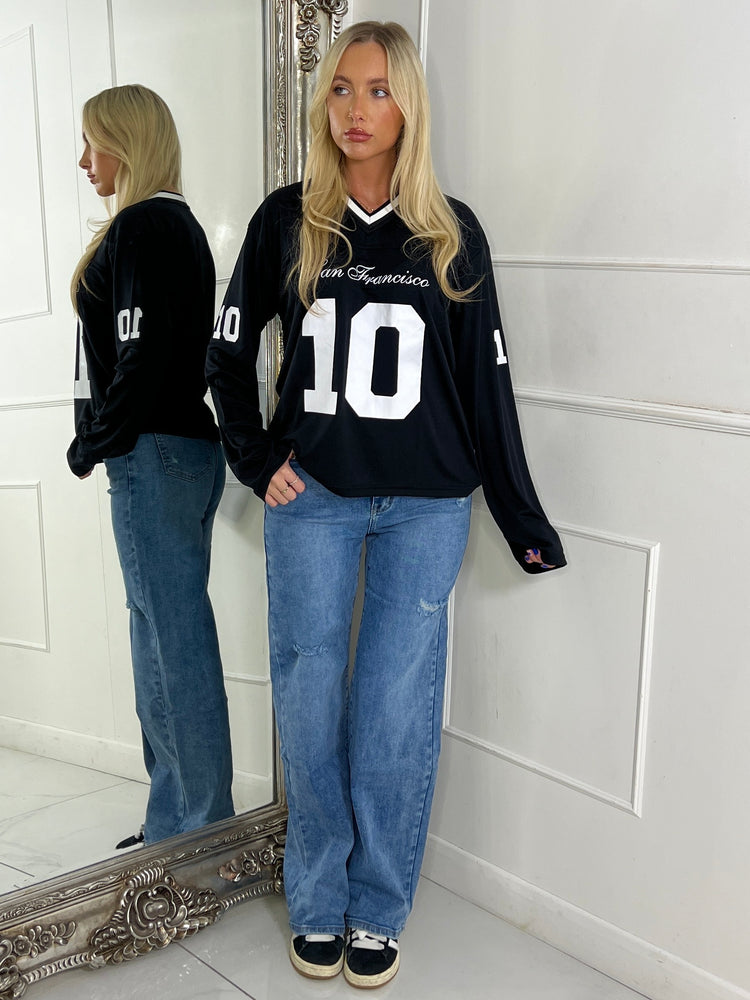 Long Sleeve San Fran 10 Varsity Tee - Black