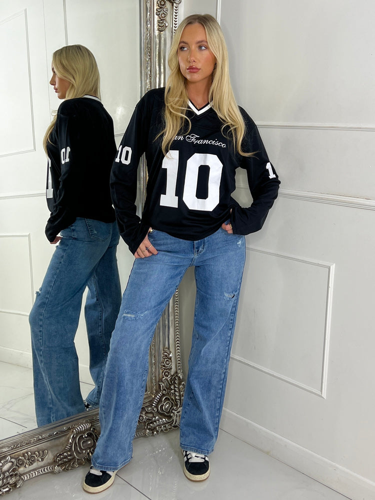 Long Sleeve San Fran 10 Varsity Tee - Black