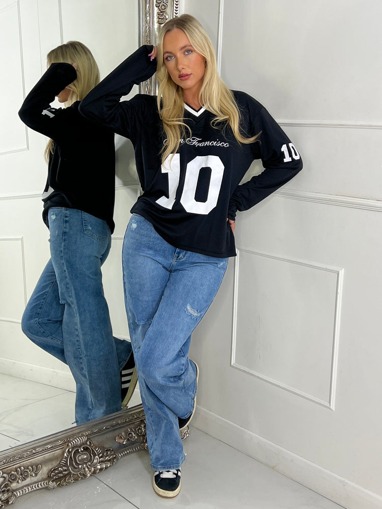 Long Sleeve San Fran 10 Varsity Tee - Black