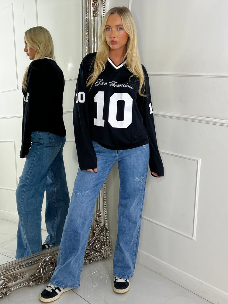 Long Sleeve San Fran 10 Varsity Tee - Black