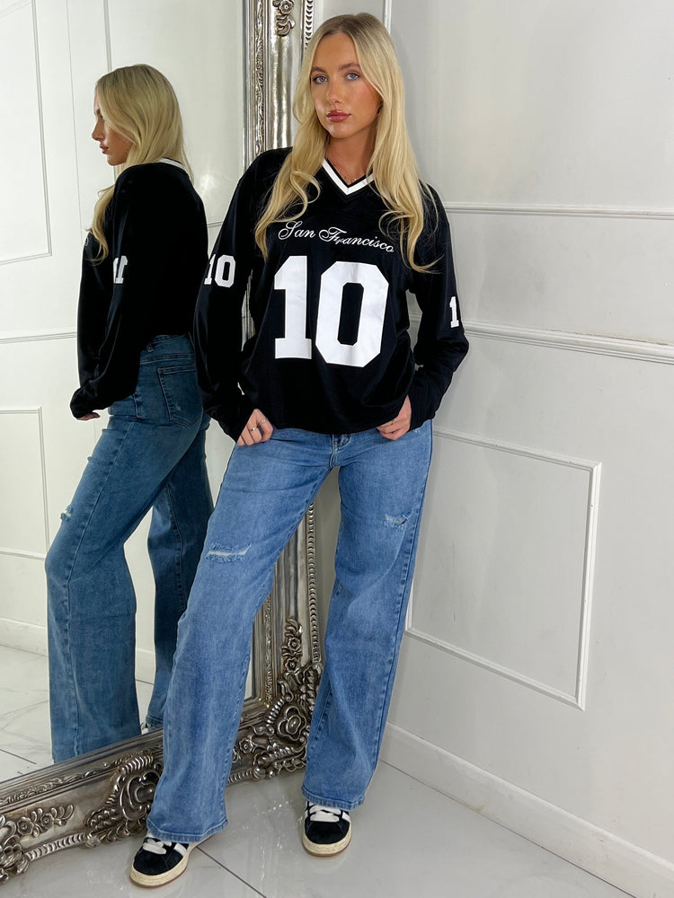 Long Sleeve San Fran 10 Varsity Tee - Black