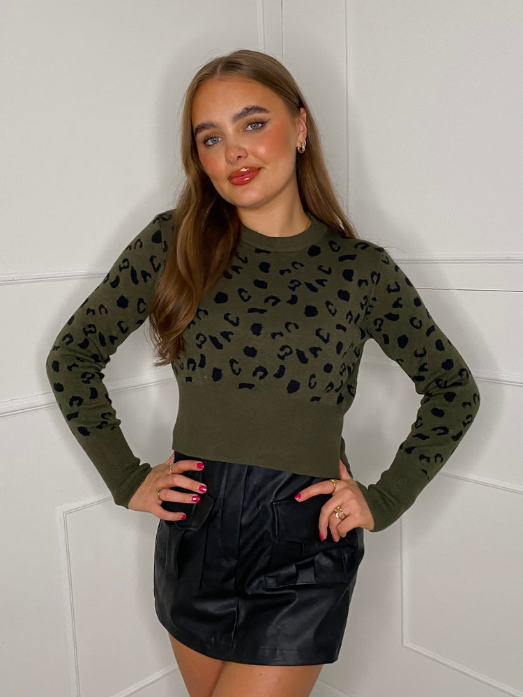 Leopard Knit Jumper - Khaki