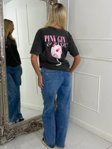 Pink Gin & Tonic Printed Tee - Acid Wash Charcoal
