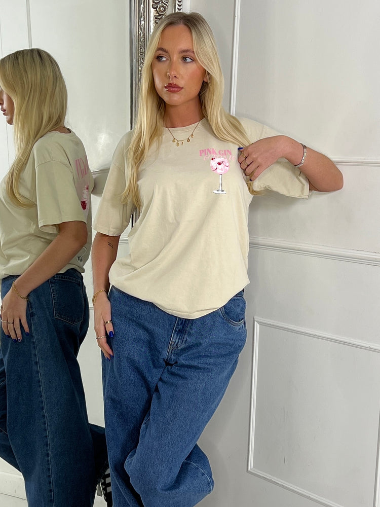 Pink Gin & Tonic Printed Tee - Beige