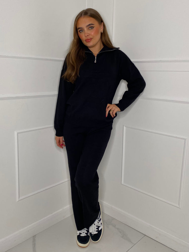 Zip Up Jumper + Flares Co-Ord Set - Black