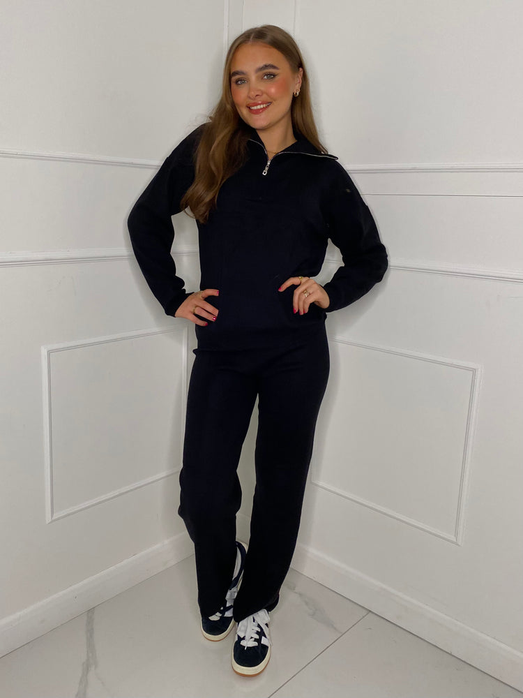 Zip Up Jumper + Flares Co-Ord Set - Black
