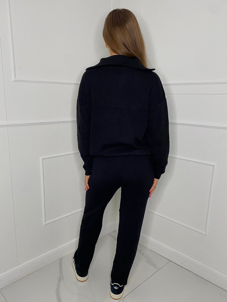 Zip Up Jumper + Flares Co-Ord Set - Black