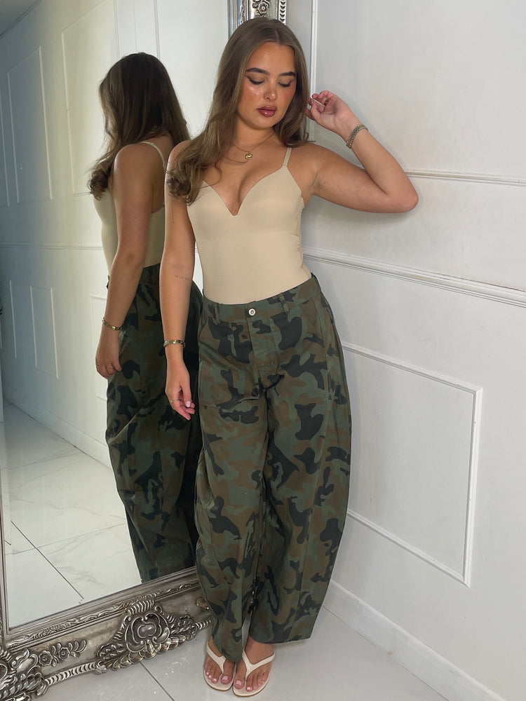 Camouflage Wide Leg Combat Trousers - Multi Green Camo