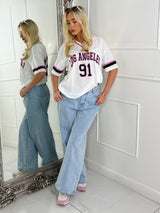 Los Angeles 91 Varsity Tee - White/Pink
