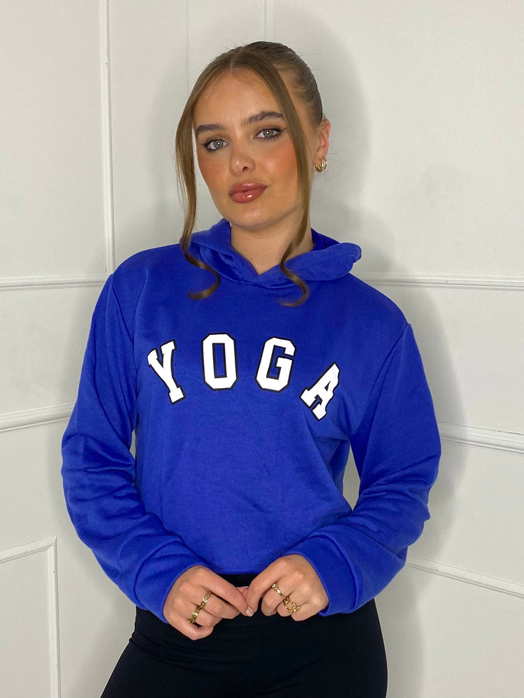 Yoga Print Cropped Hoodie - Royal Blue
