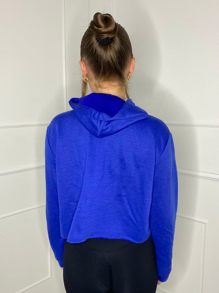 Yoga Print Cropped Hoodie - Royal Blue