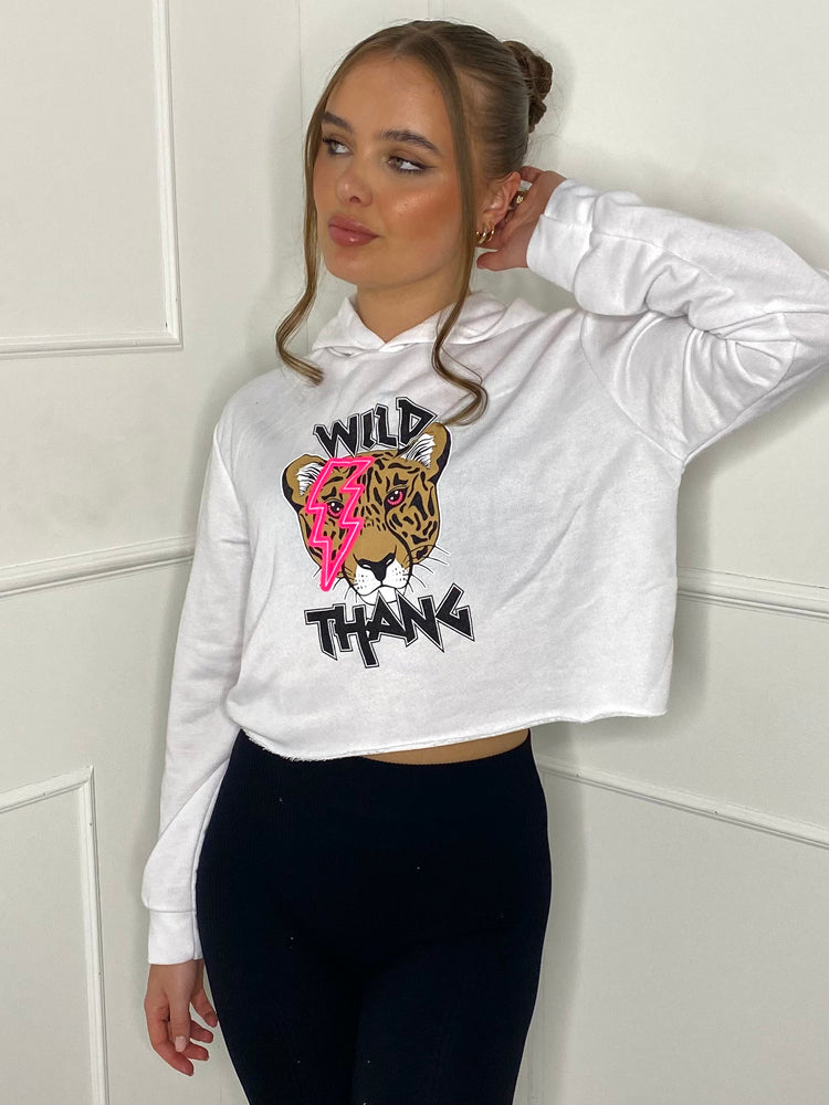 Wild Thang Cropped Hoodie - White